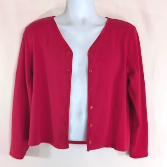 Liz Claiborne Liz Wear Petites Bright Red Cotton Blend Cardigan Sweater Size MP - Picture 2 of 7